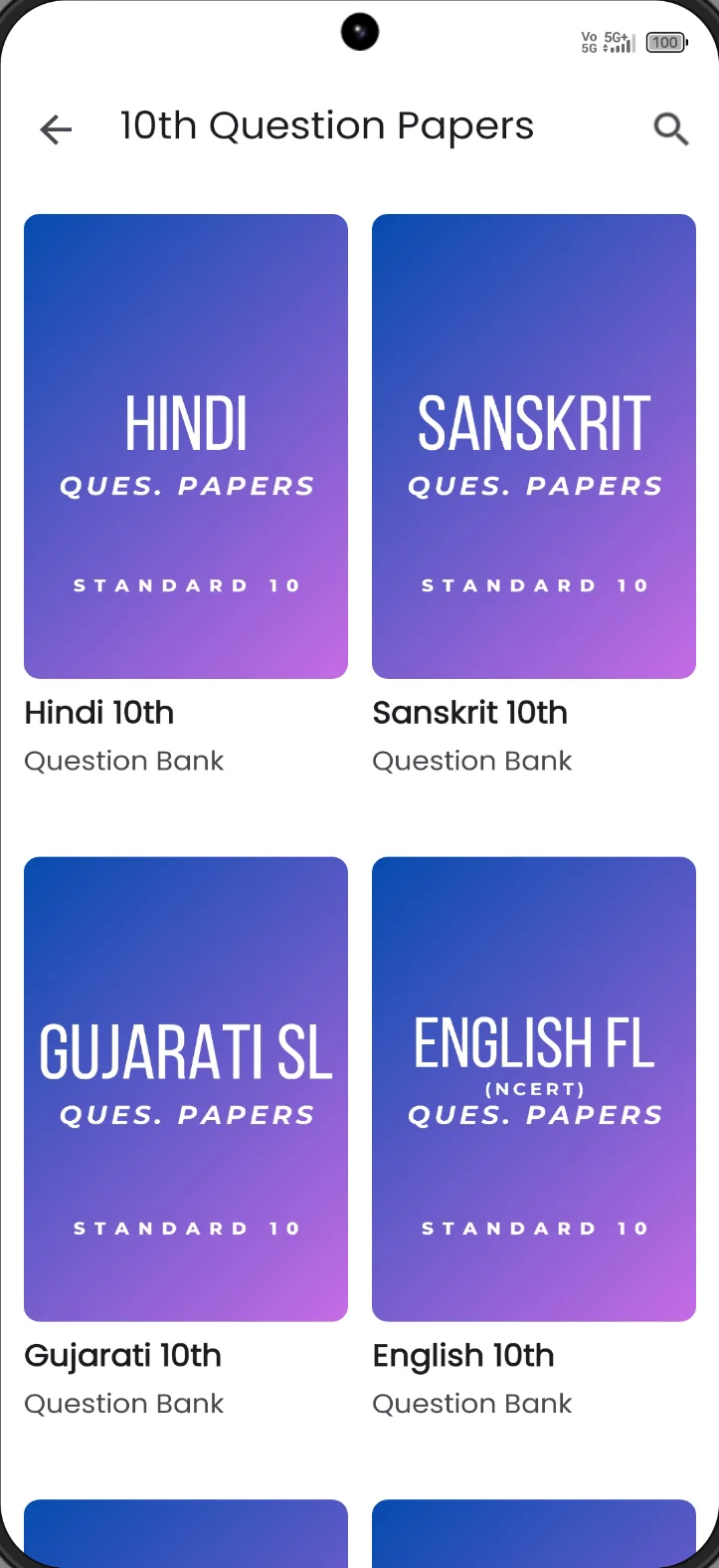 Question paper bank for Standard 10 with Hindi, Sanskrit, Gujarati and English papers